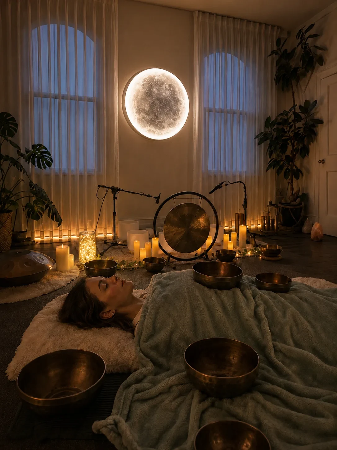 Tibetan singing bowls at Mystic Wellness private sound healing studio Petersham