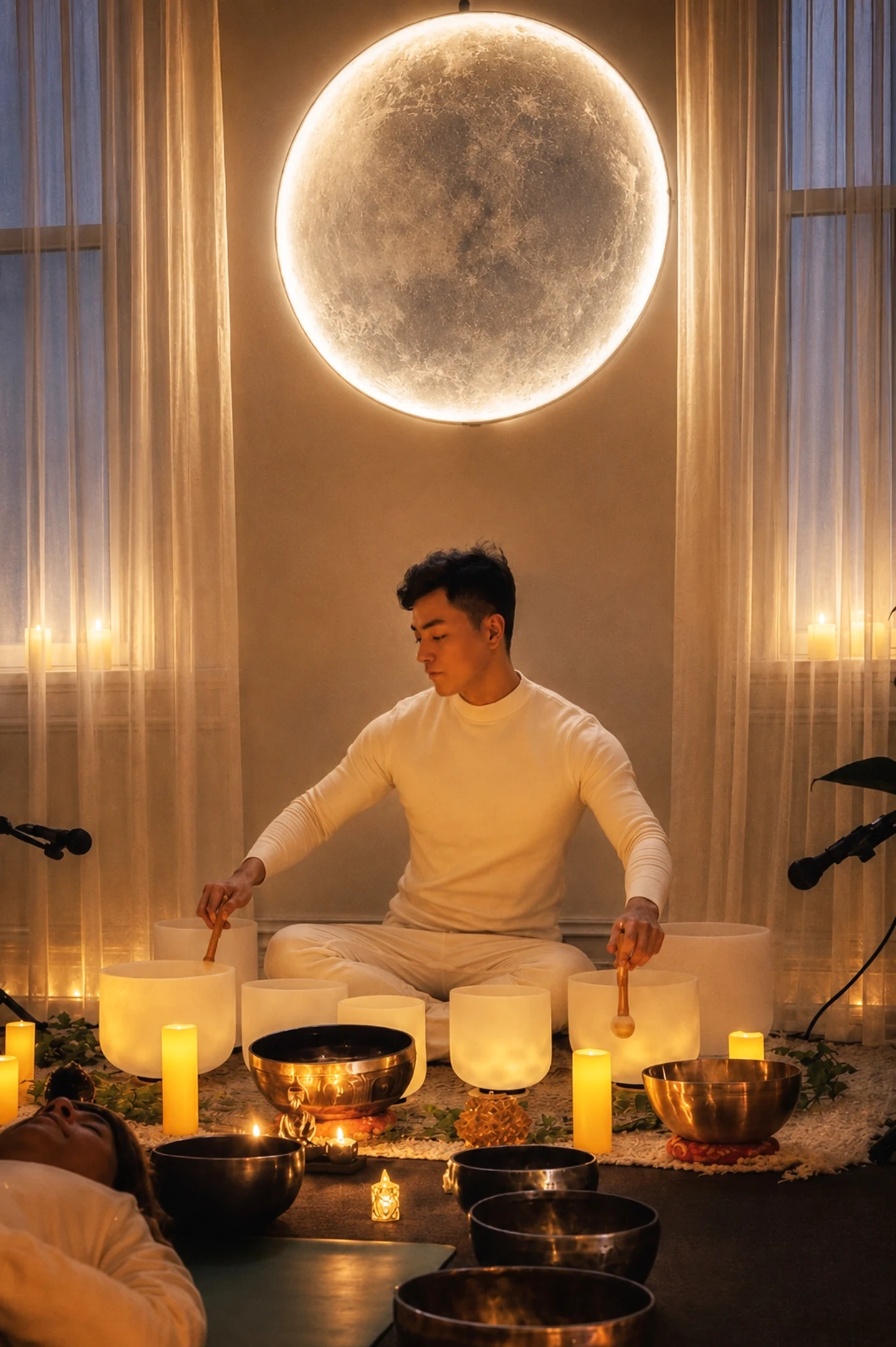 Sound healing bowls set up for a corporate wellness session in Sydney