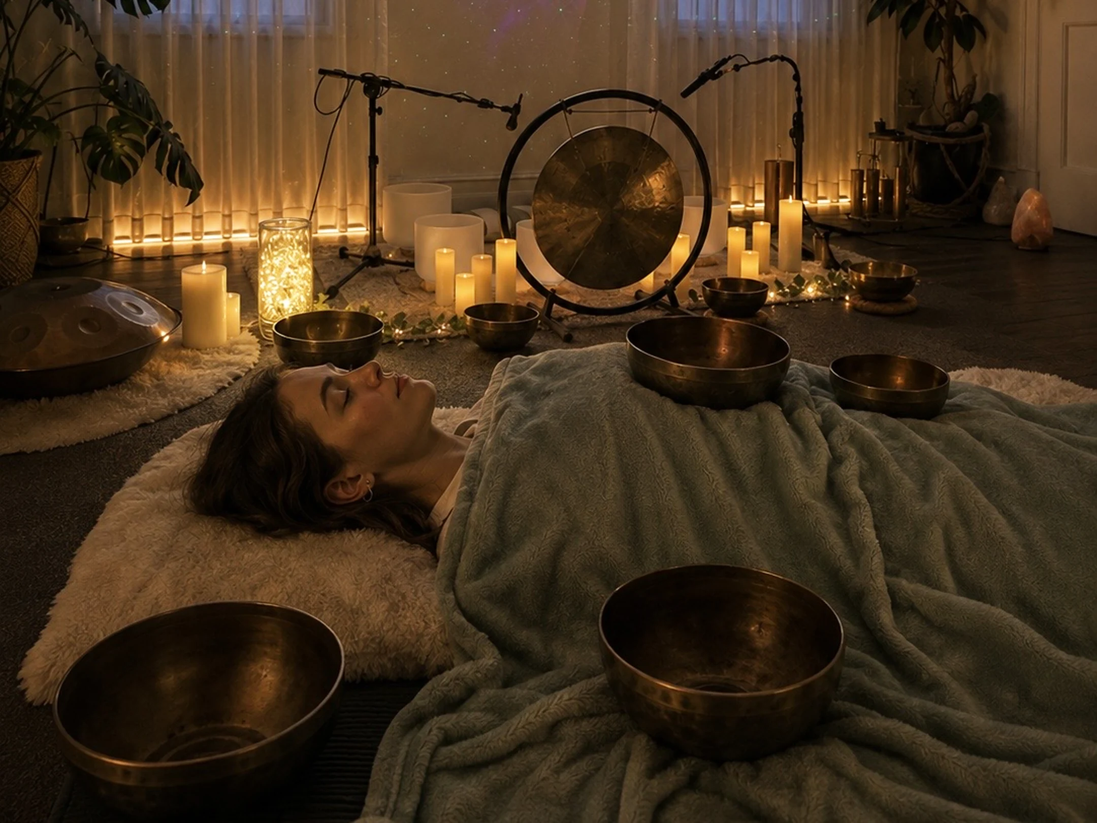 Private vibrational sound massage with Tibetan bowls at Mystic Wellness